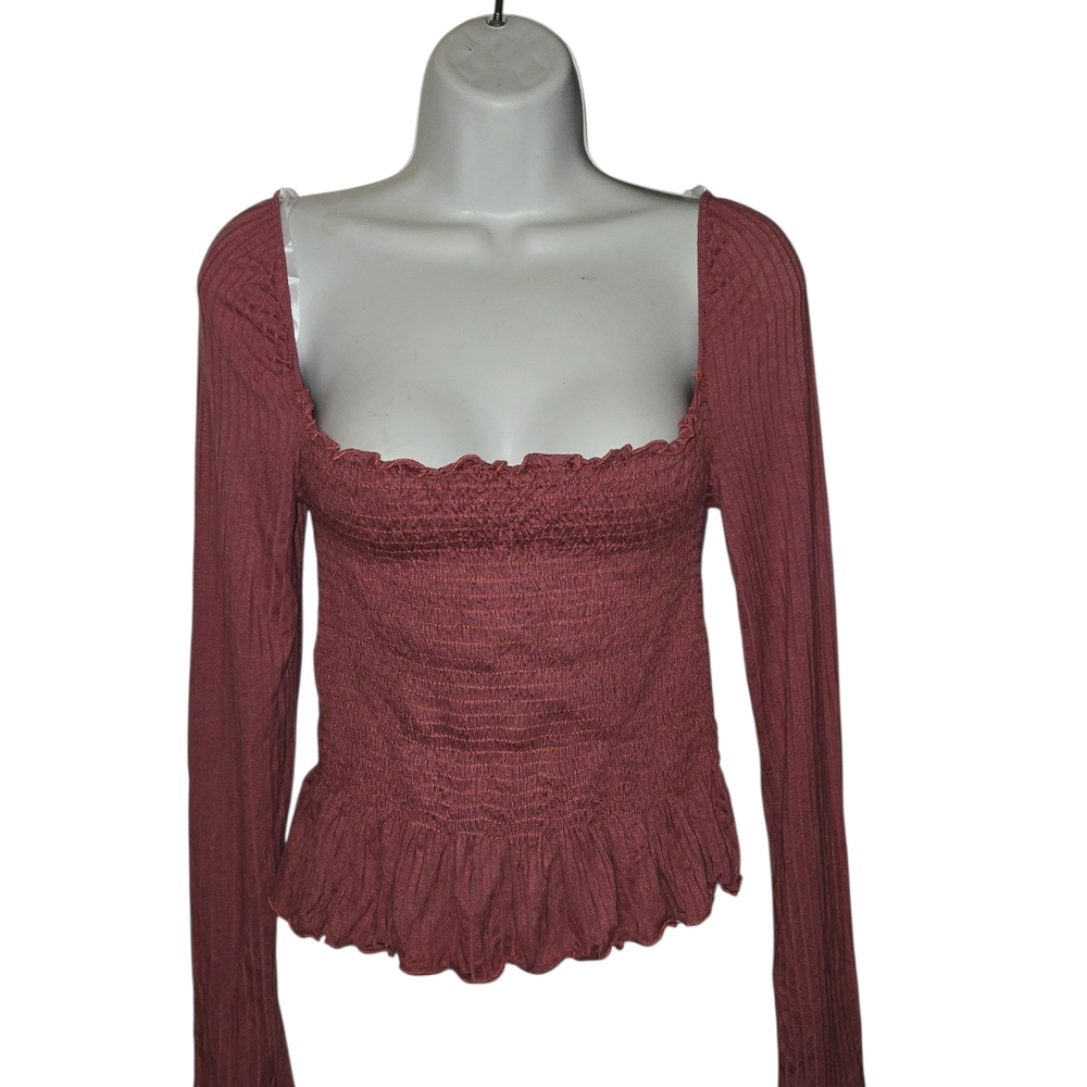 Gaze Smocked Long Sleeve Top - Pink